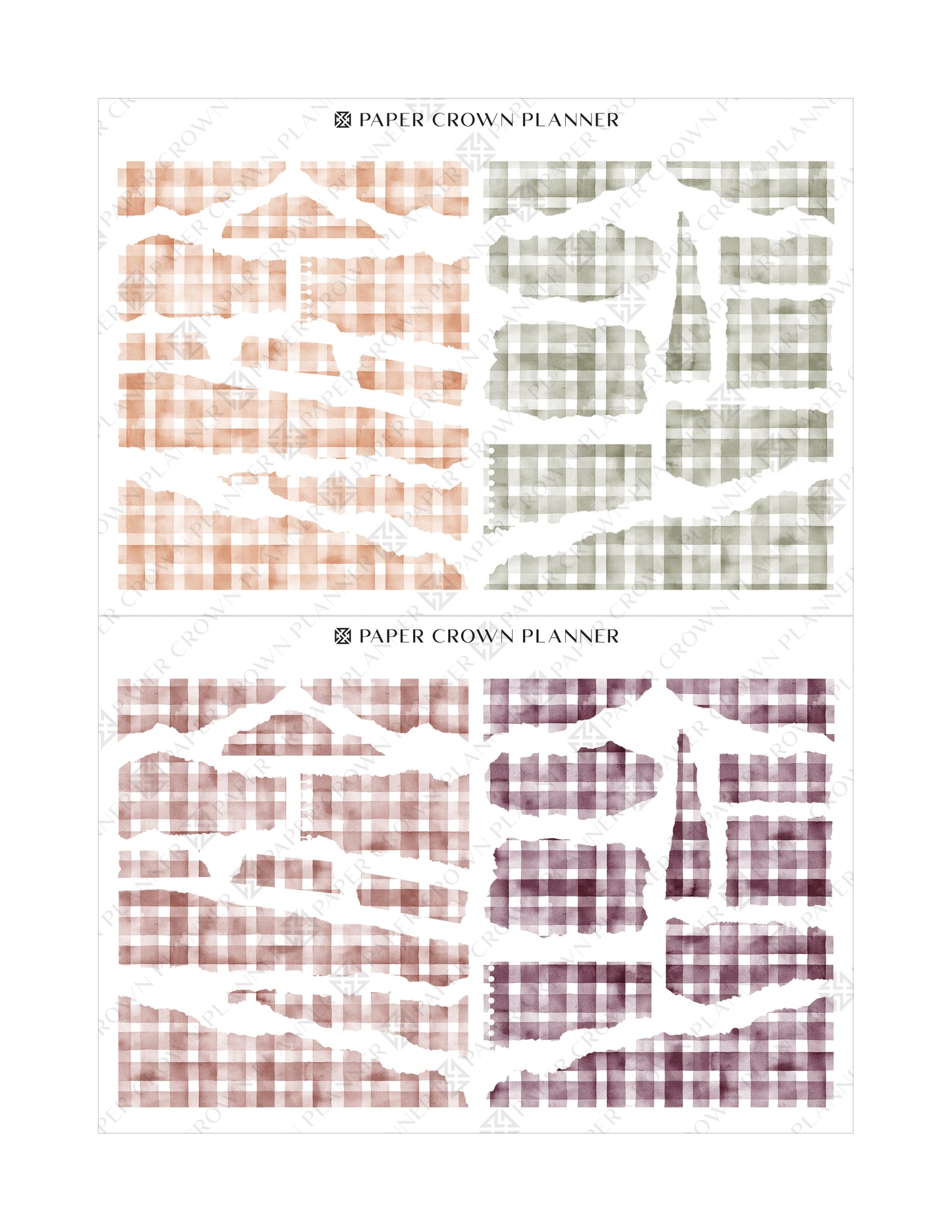 FALL GINGHAM TORN PAPER // Journaling Stickers