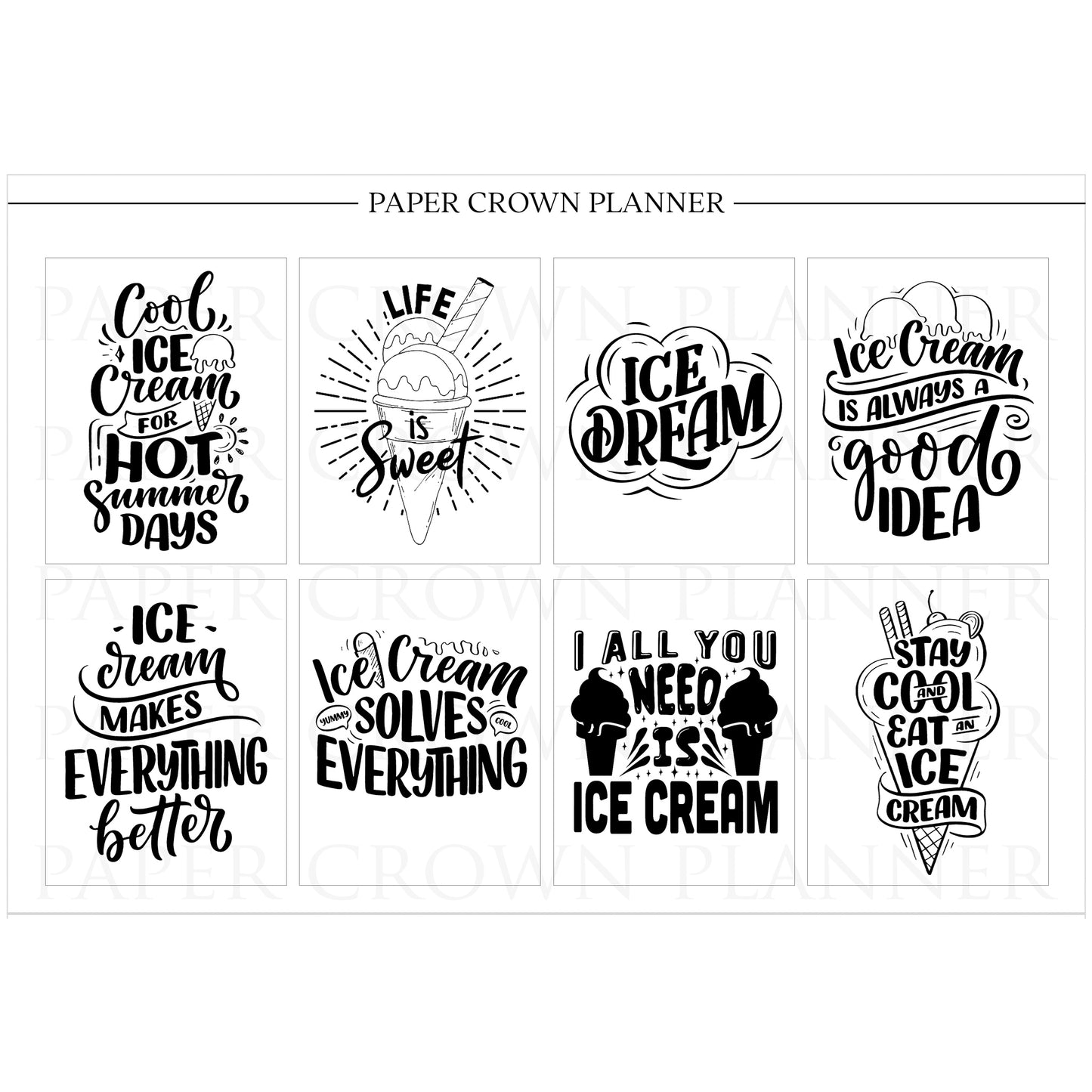 ICE CREAM QUOTES FULL BOX OVERLAYS // Foil-Ready Planner Stickers